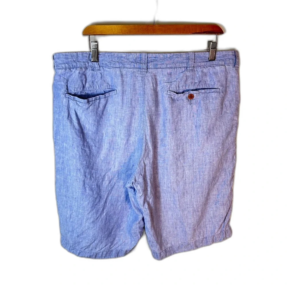 J. Crew Baird McNutt Men's Stanton Blue Linen Flat Front Shorts Size 35
